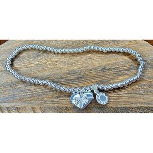 Katie Loxton Silver Tone Shiny Round Bead Heart Charm Stretch Braclet